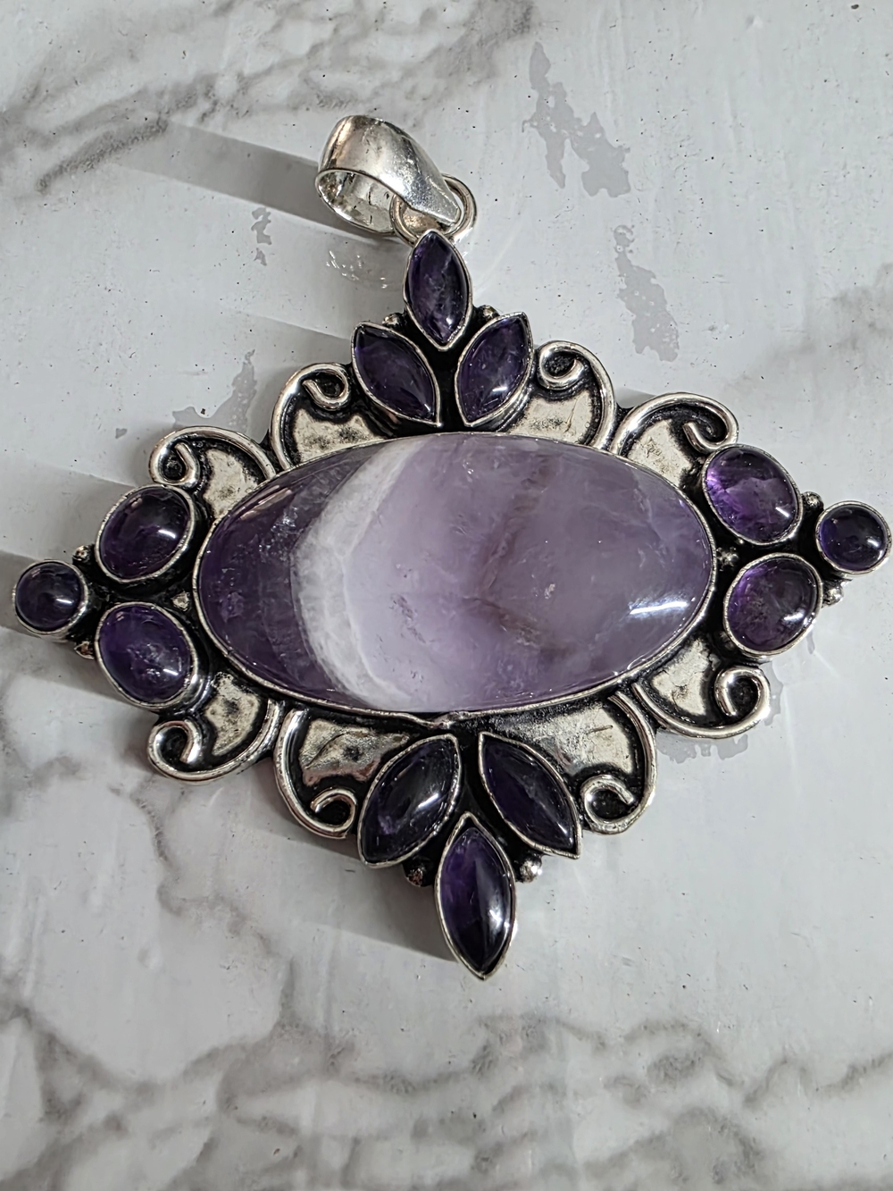 Sterling Silver Amethyst Pendant Necklace - Purple Gemstone - Picture 8 of 9